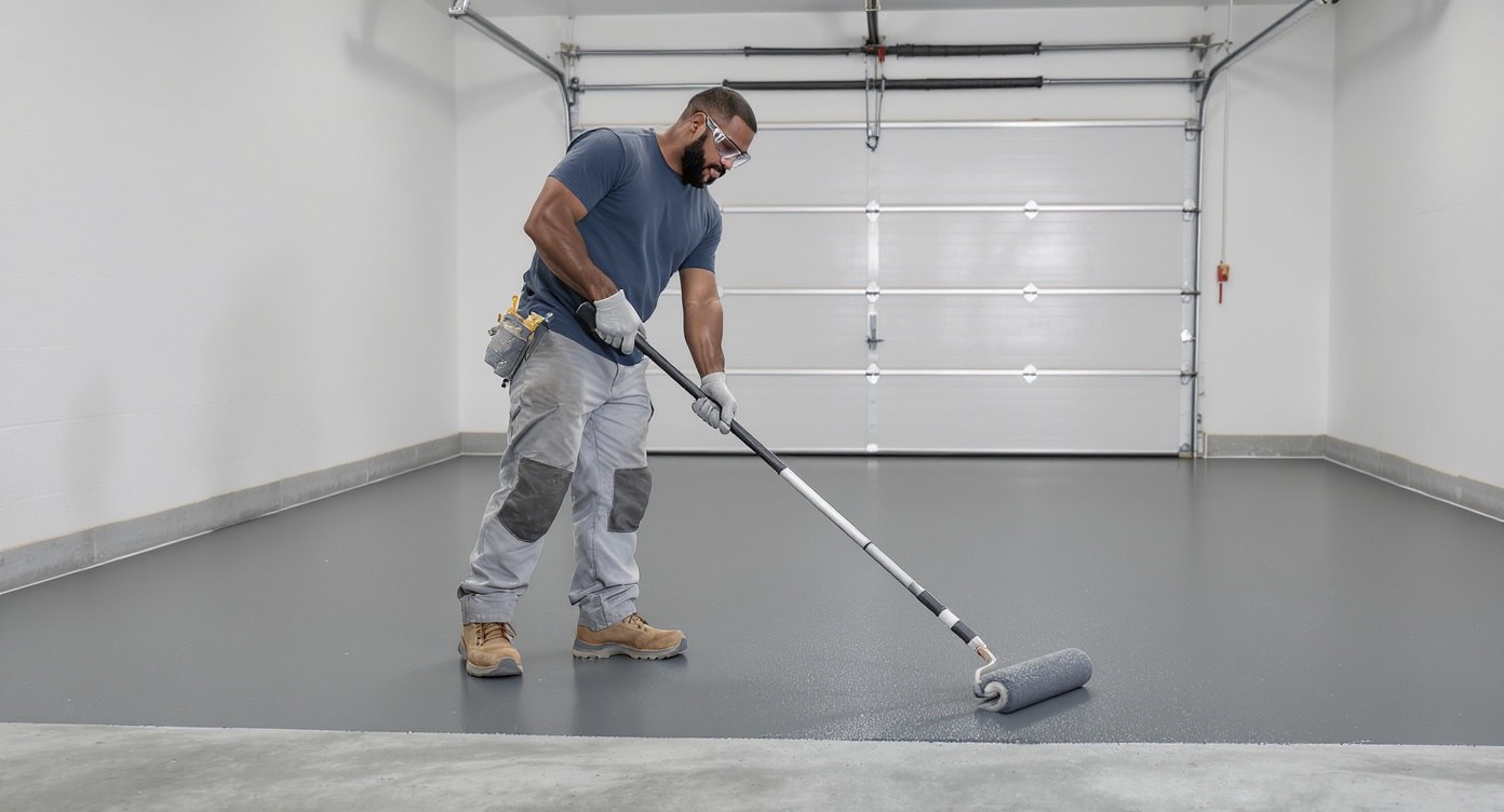 Garage floor before and after epoxy coating