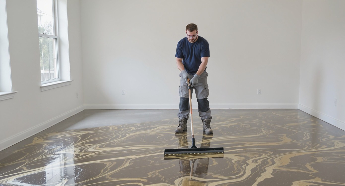 Decorative metallic epoxy floor finished by Lodestone Flooring & Epoxy Coat Pro in Nashville